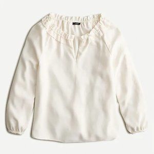 J. Crew Drapey Ruffleneck Top in 365 Crepe, Ivory, XS